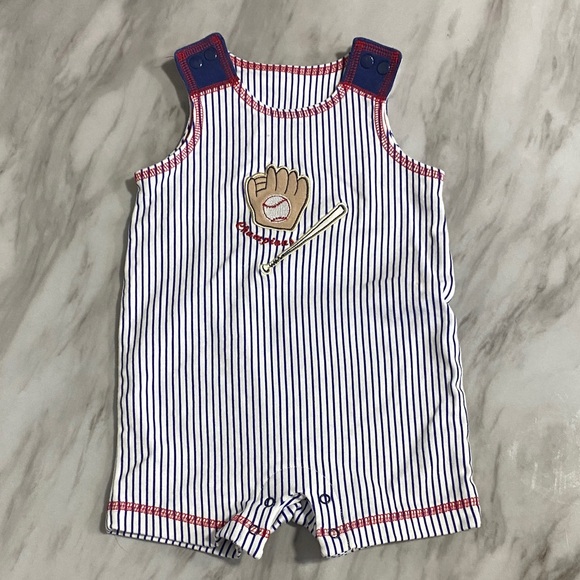 First Impressions Baby Baseball Romper‎ Retro Pinstripe 3–6M Cotton - Picture 3 of 9
